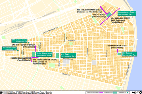 Map of Drainage Pump Station (DPS) 01 Watershed Drainage Upgrades & Green Infrastructure Project