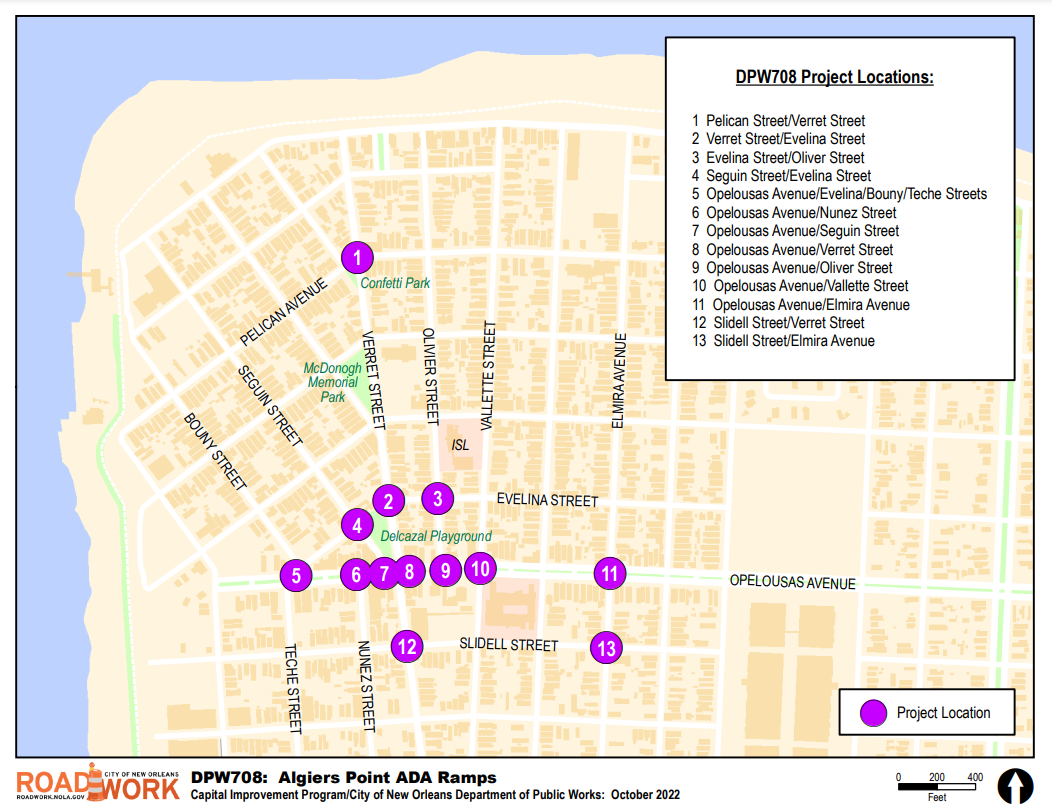 Map of Algiers Point ADA Ramps