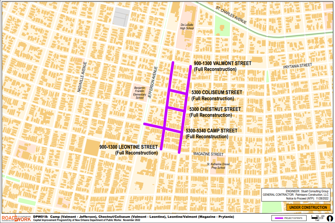 Map of Camp (Valmont - Jefferson), Chestnut/Coliseum (Valmont - Leontine), Leontine/Valmont (Mag-Prytania)
