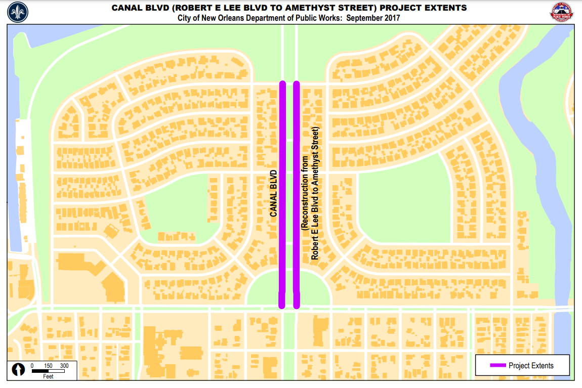 Map of Canal Blvd. Full Depth Reconstruction (Robert E. Lee Blvd. - Amethyst St.)