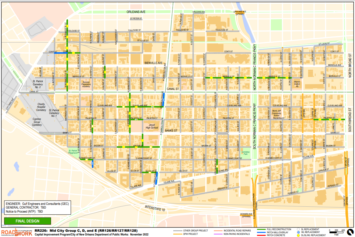 Map of Mid City Group C, D, and E