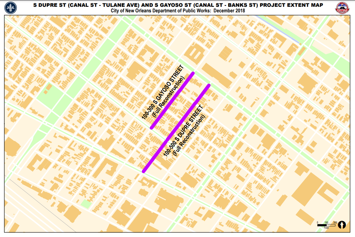 Map of S. Dupre (Canal - Tulane) & Gayoso (Canal - Banks)