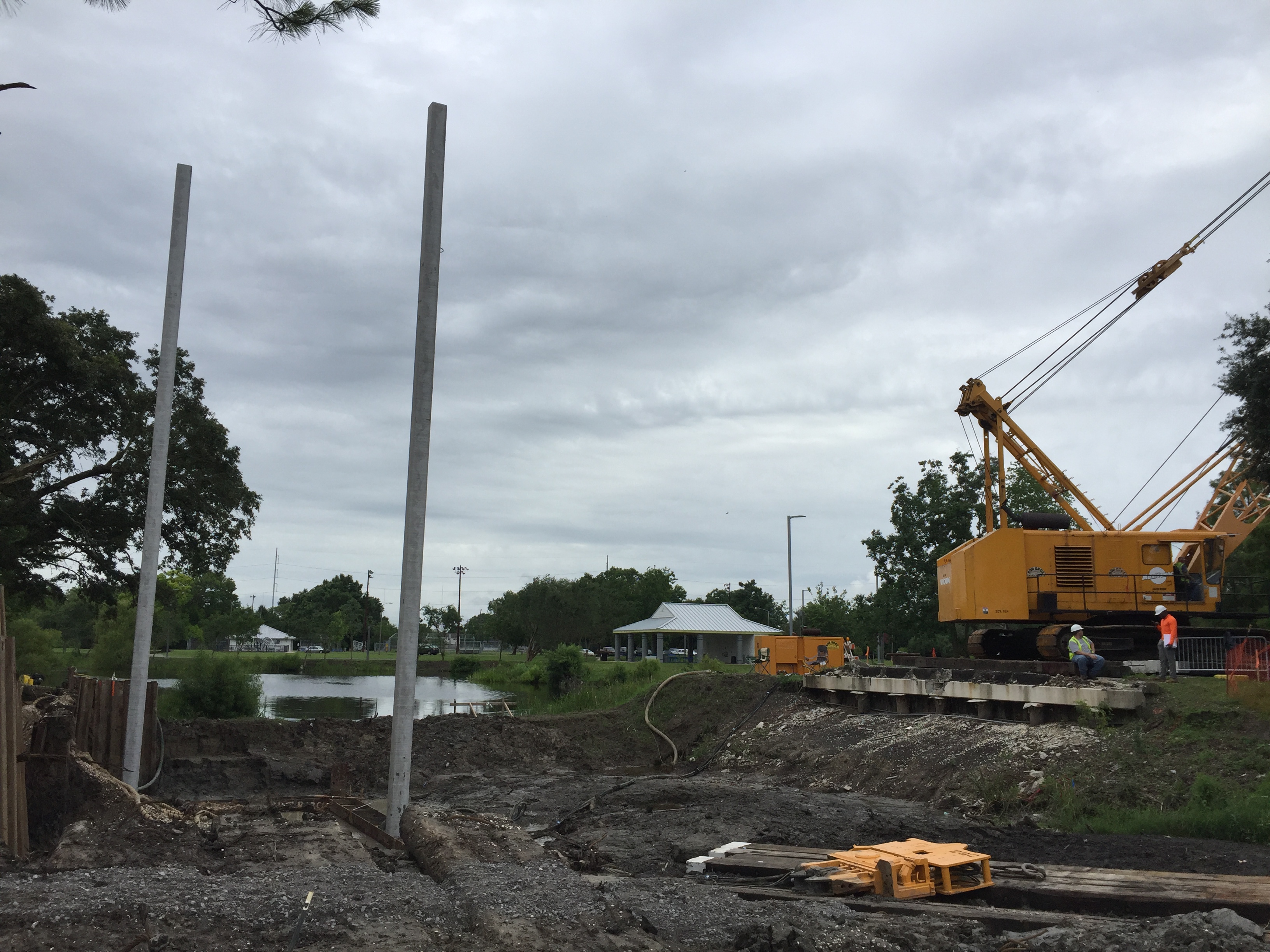 Joe W. Brown Park bridge construction over North Lagoon approximately 15 percent complete