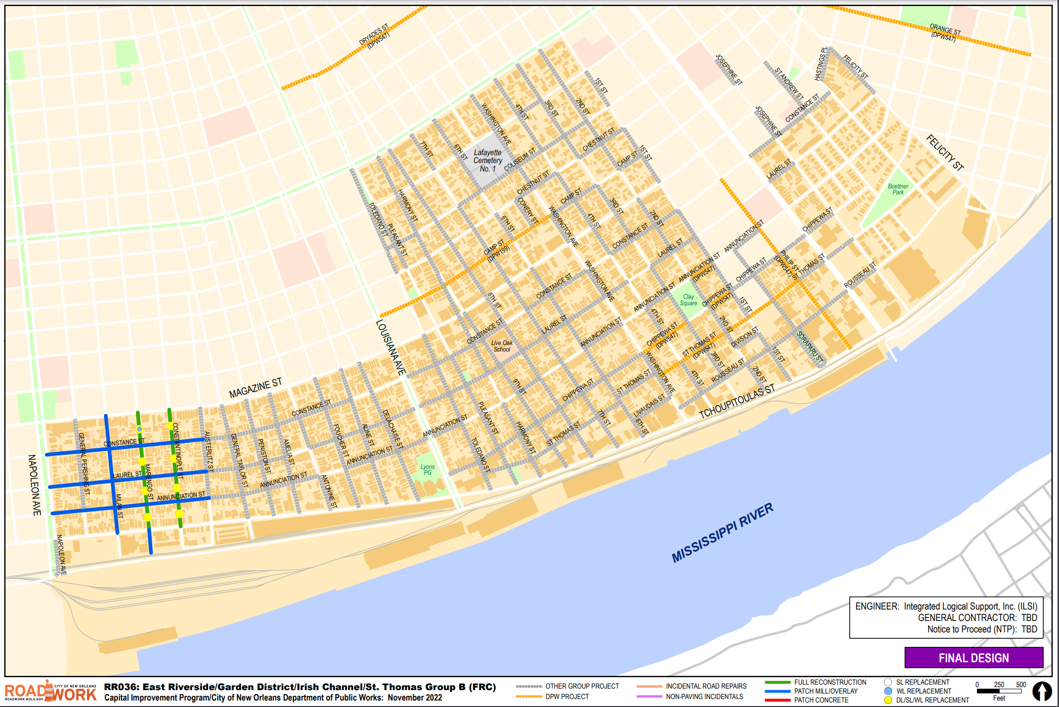 Map of East Riverside, Garden District, Irish Channel, St Thomas Group B