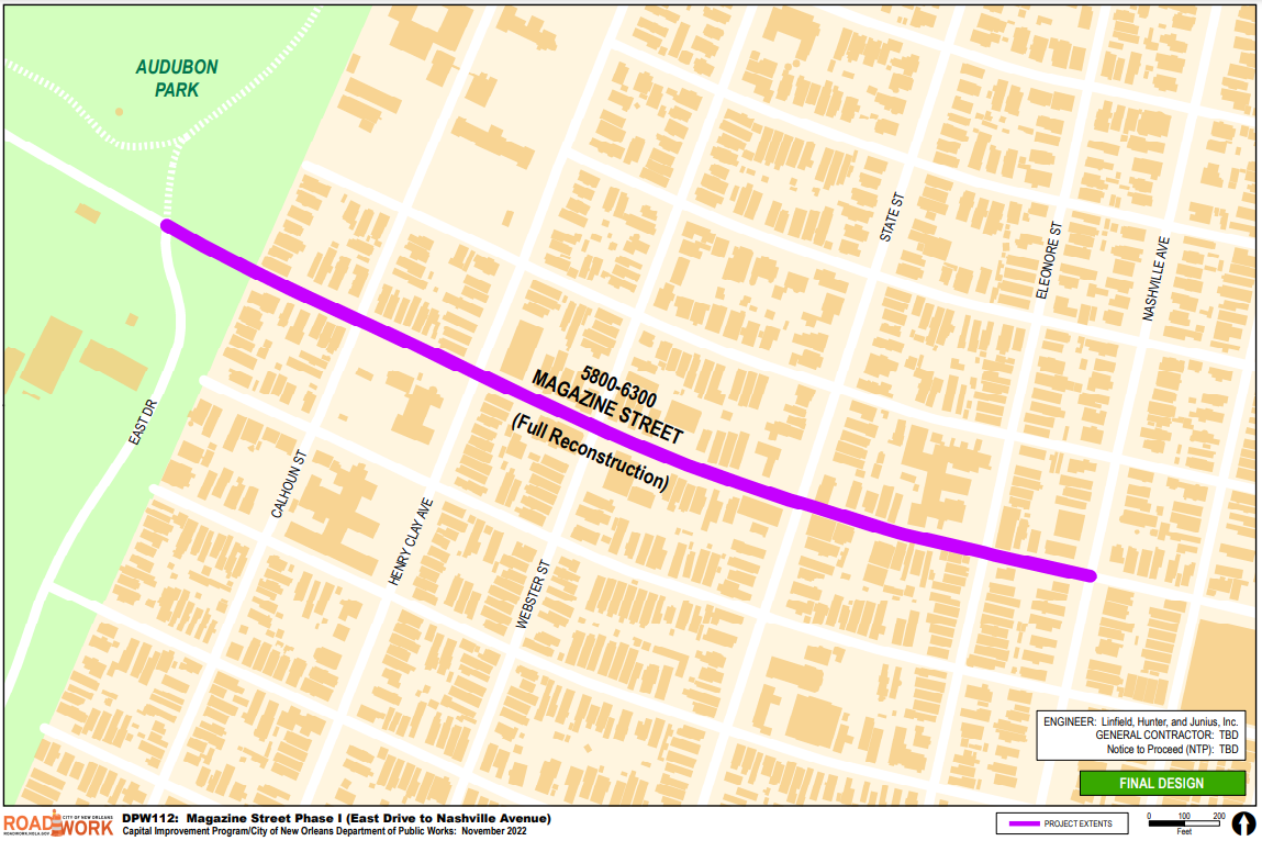 Map of Magazine St. Phase I (Nashville Ave - East Dr.)